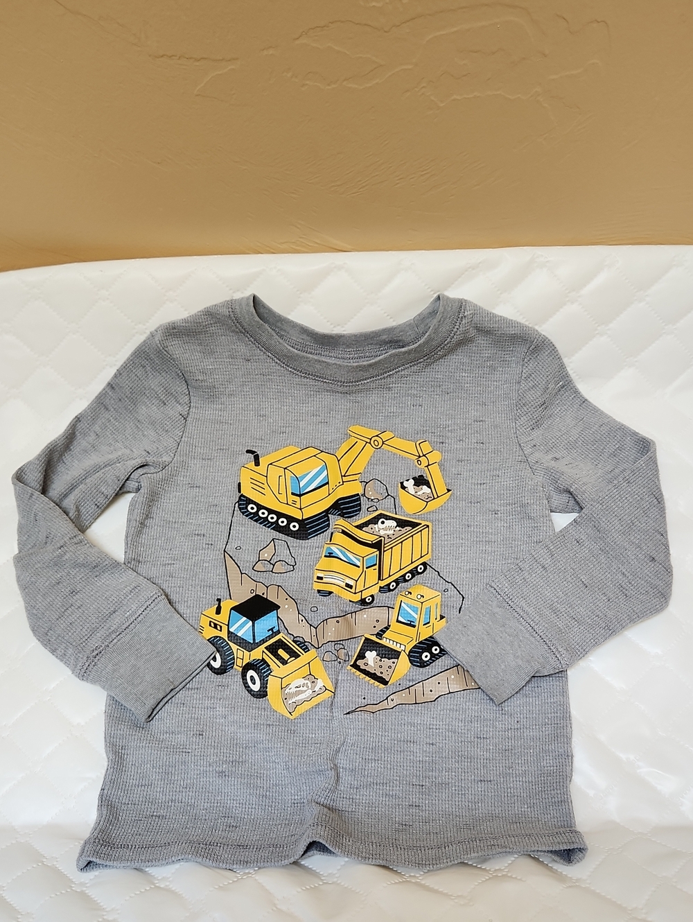 jumping beans Gray Long-Sleeve Top with Yellow Construction Vehicles